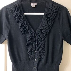 🌷3 for$20🌷Worthington, US S, Black Ruffle Front Short Sleeve V- Neck Cardigan